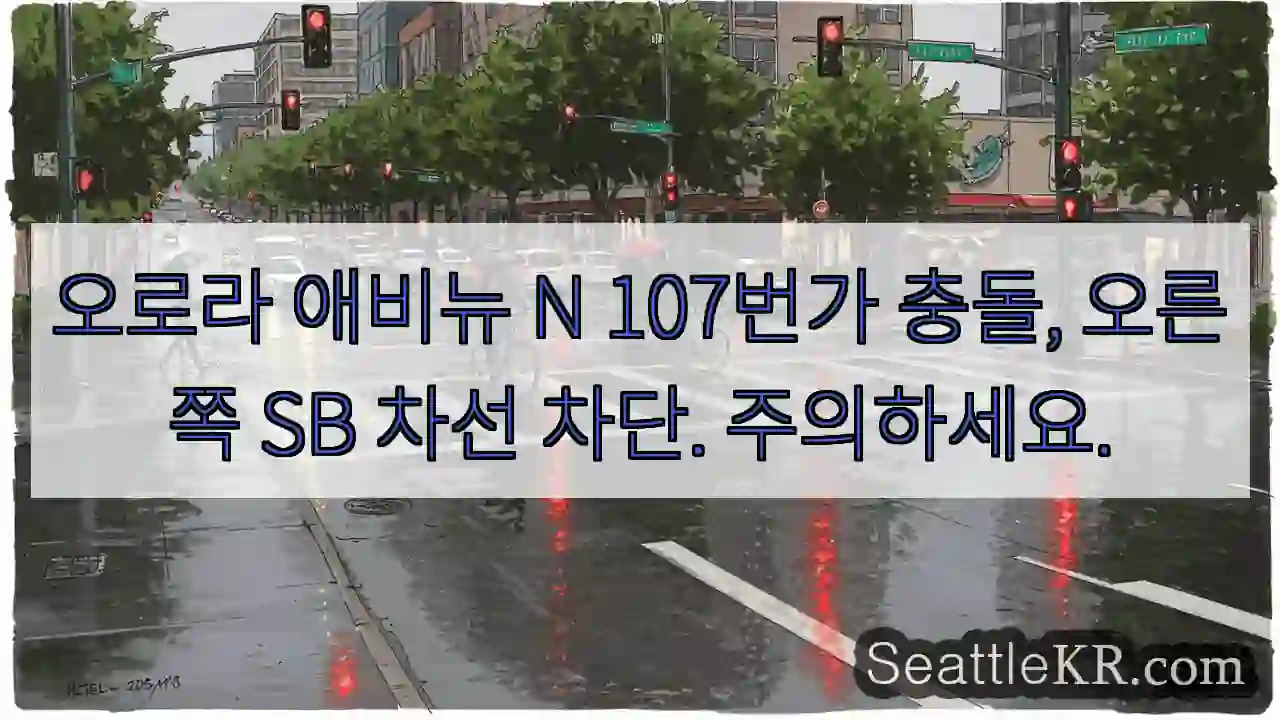 오로라 애비뉴 N 107번가 충돌, 오른쪽 SB 차선 차단. 주의하세요.