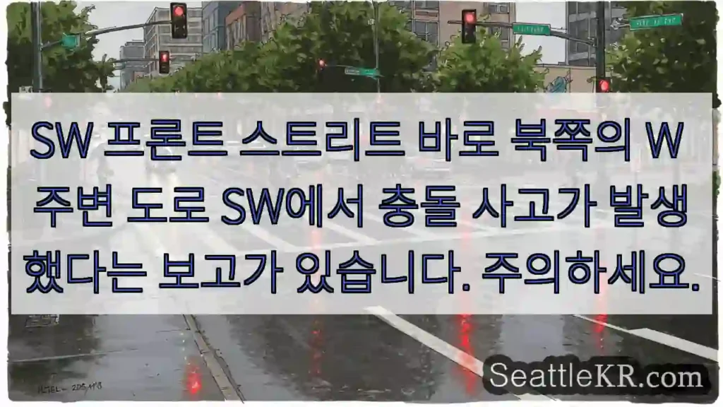 SW 프론트 스트리트 바로 북쪽의 W 주변 도로 SW에서 충돌 사고가 발생했다는 보고가