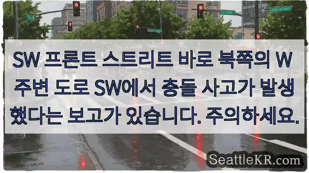 SW 프론트 스트리트 바로 북쪽의 W 주변 도로 SW에서 충돌 사고가 발생했다는 보고가