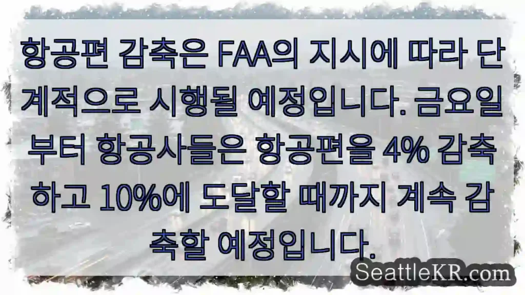 항공편 감축은 FAA의 지시에 따라 단계적으로 시행될 예정입니다. 금요일부터 항공사들은