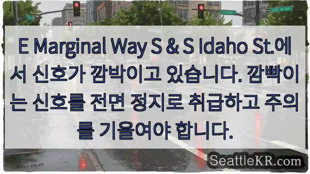 E Marginal Way S & S Idaho St.에서 신호가 깜박이고 있습니다.