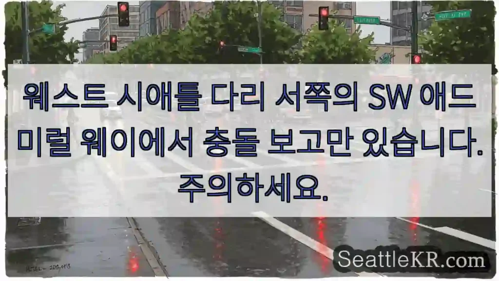 웨스트 시애틀 다리 서쪽의 SW 애드미럴 웨이에서 충돌 보고만 있습니다. 주의하세요.