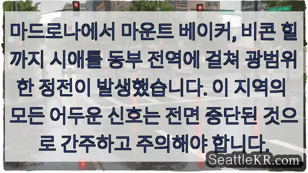 마드로나에서 마운트 베이커, 비콘 힐까지 시애틀 동부 전역에 걸쳐 광범위한 정전이