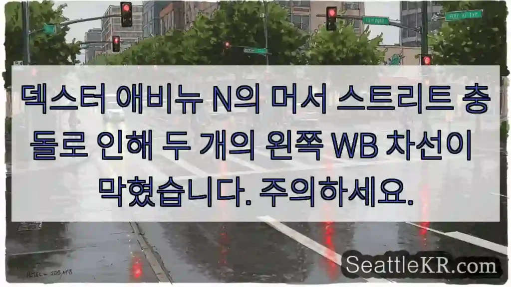 덱스터 애비뉴 N의 머서 스트리트 충돌로 인해 두 개의 왼쪽 WB 차선이 막혔습니다.