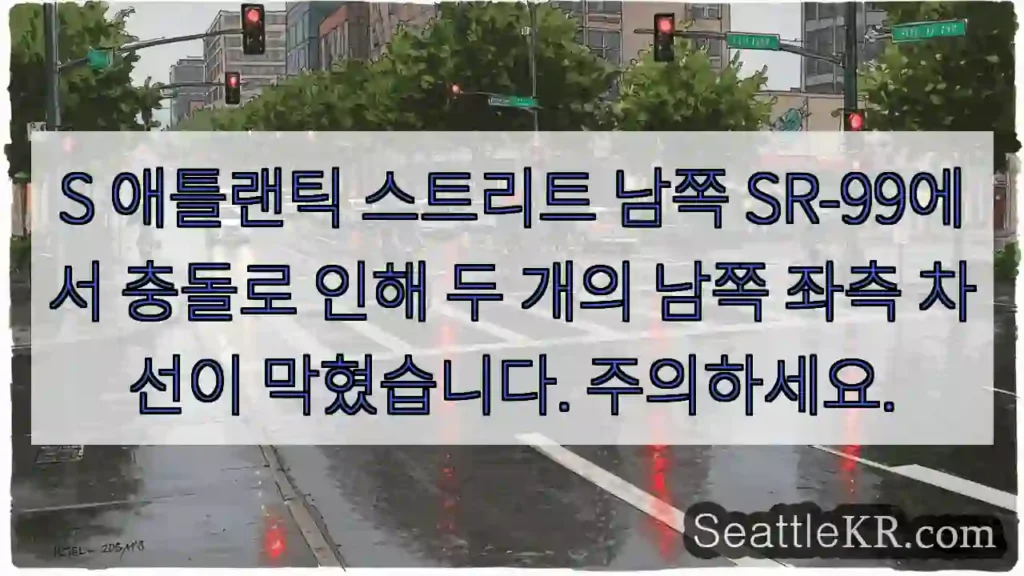 S 애틀랜틱 스트리트 남쪽 SR-99에서 충돌로 인해 두 개의 남쪽 좌측 차선이