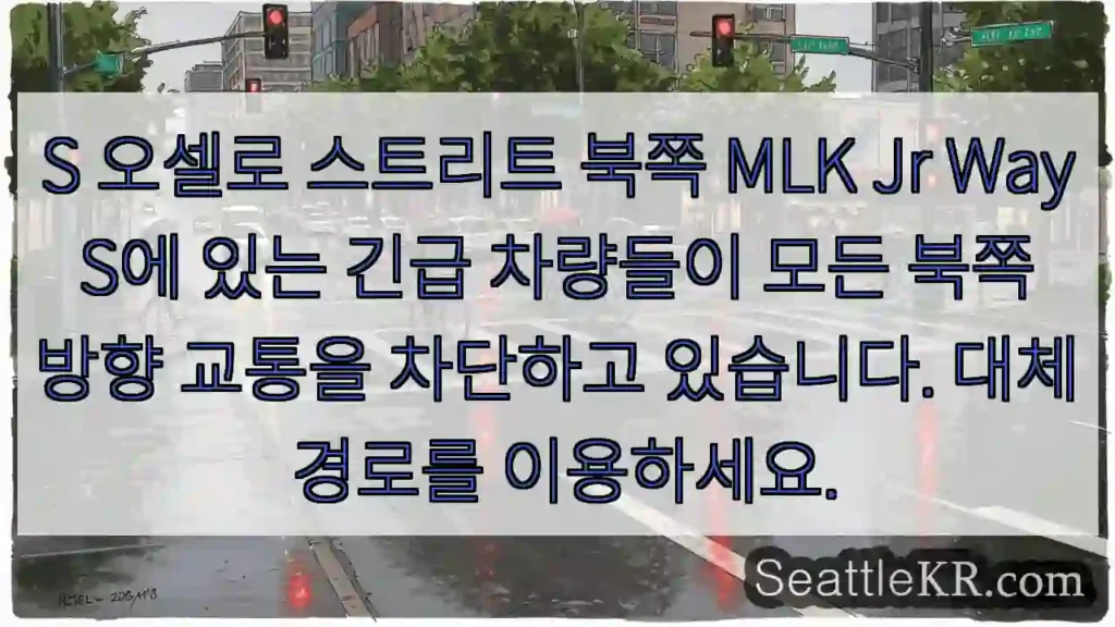 S 오셀로 스트리트 북쪽 MLK Jr Way S에 있는 긴급 차량들이 모든 북쪽 방향