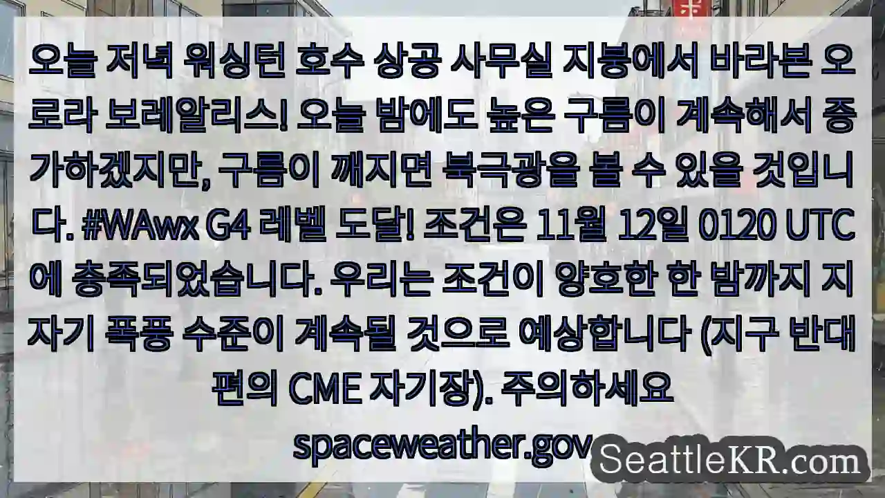 Home 7 오늘 저녁 워싱턴 호수 상공 사무실 지붕에서 바라본 오로라 보레알리스! 오늘 밤에도 높은