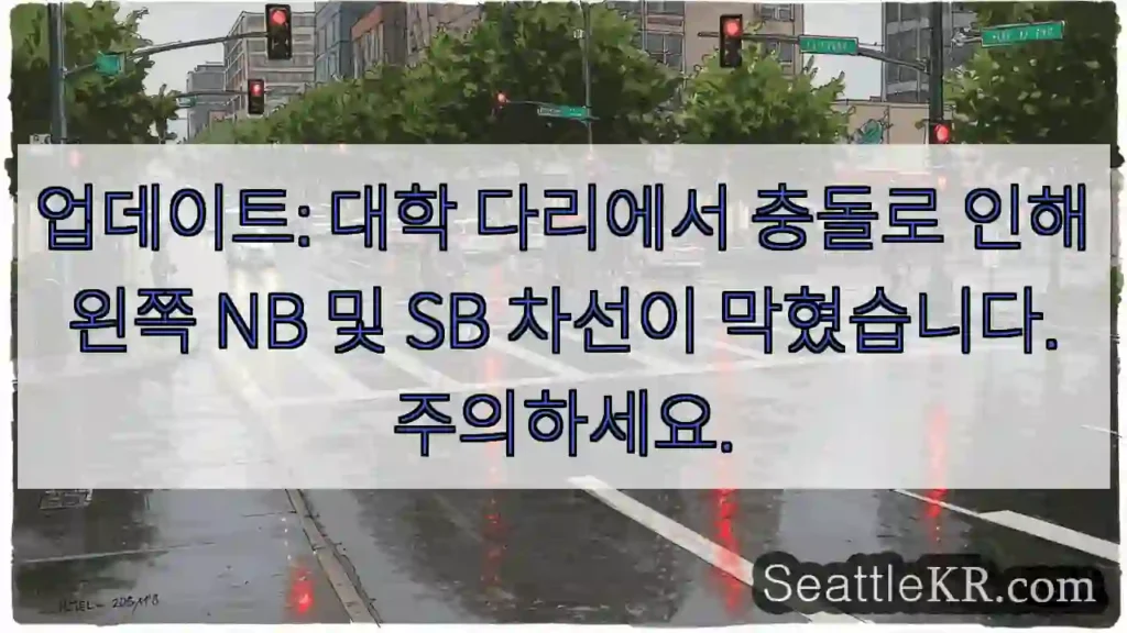 업데이트: 대학 다리에서 충돌로 인해 왼쪽 NB 및 SB 차선이 막혔습니다. 주의하세요.