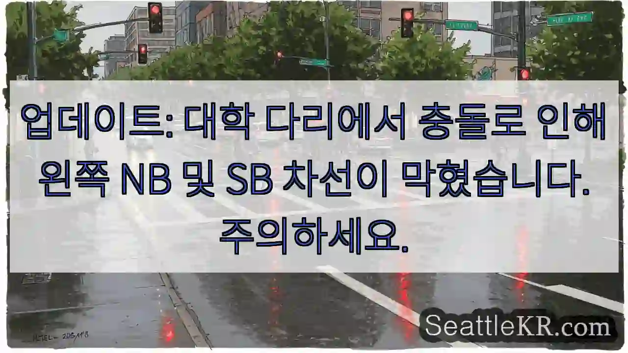업데이트: 대학 다리에서 충돌로 인해 왼쪽 NB 및 SB 차선이 막혔습니다. 주의하세요.