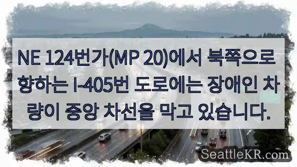 NE 124번가(MP 20)에서 북쪽으로 향하는 I-405번 도로에는 장애인 차량이 중앙