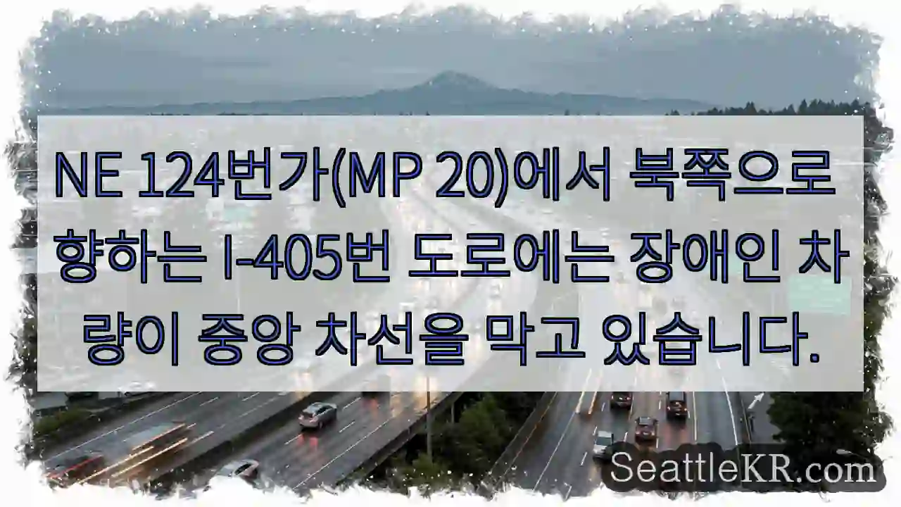 NE 124번가(MP 20)에서 북쪽으로 향하는 I-405번 도로에는 장애인 차량이 중앙