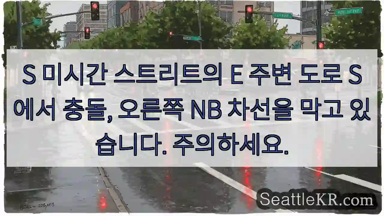 S 미시간 스트리트의 E 주변 도로 S에서 충돌, 오른쪽 NB 차선을 막고 있습니다.