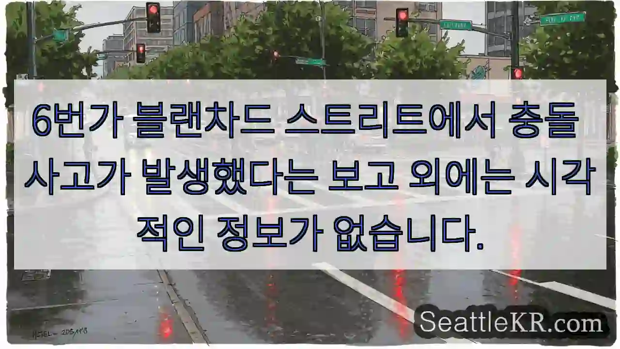 6번가 블랜차드 스트리트에서 충돌 사고가 발생했다는 보고 외에는 시각적인 정보가 없습니다.