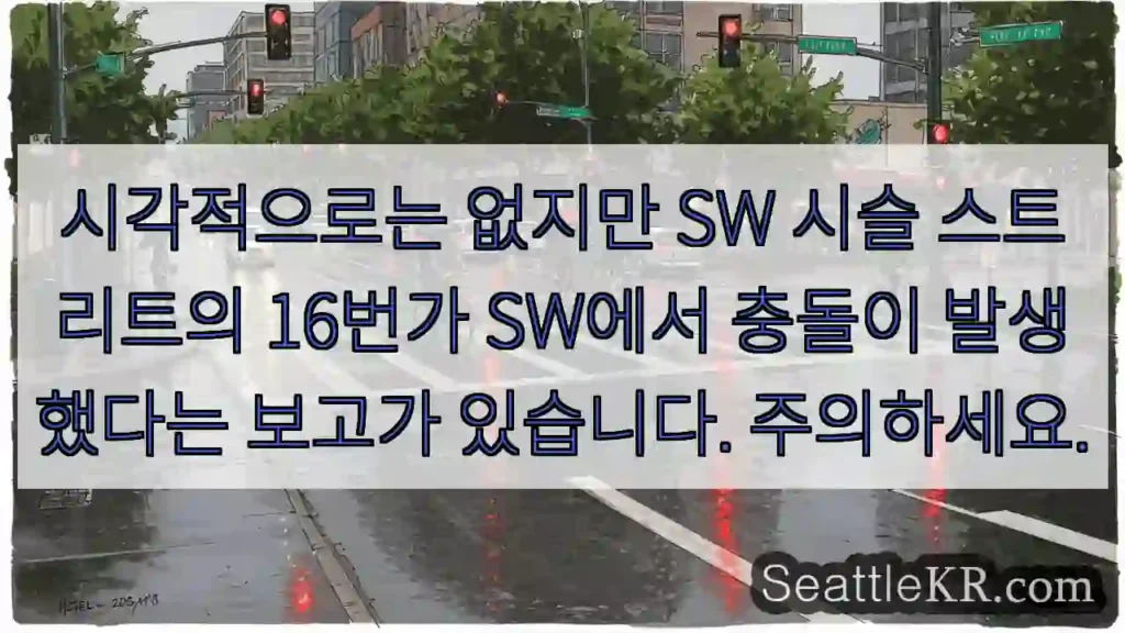 시각적으로는 없지만 SW 시슬 스트리트의 16번가 SW에서 충돌이 발생했다는 보고가