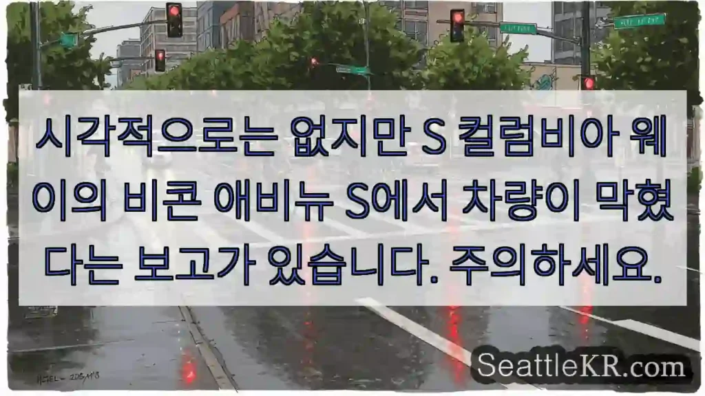 시각적으로는 없지만 S 컬럼비아 웨이의 비콘 애비뉴 S에서 차량이 막혔다는 보고가