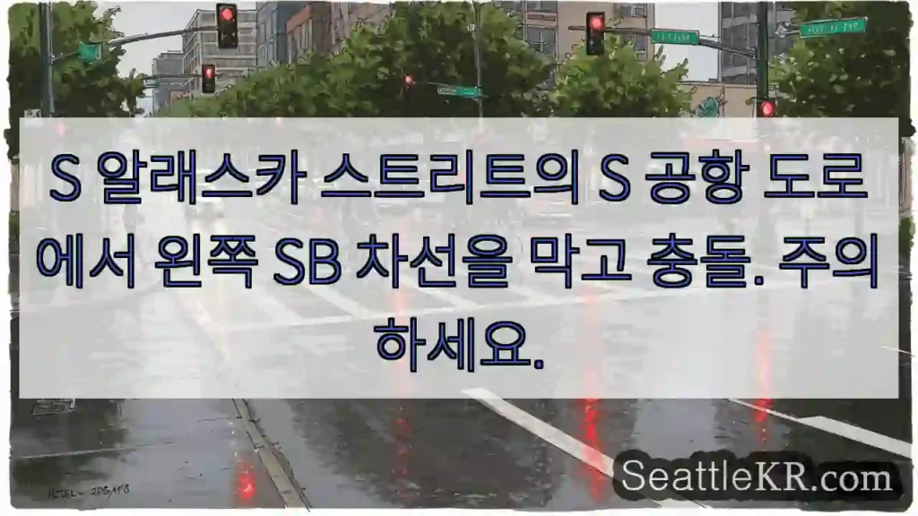 S 알래스카 스트리트의 S 공항 도로에서 왼쪽 SB 차선을 막고 충돌. 주의하세요.