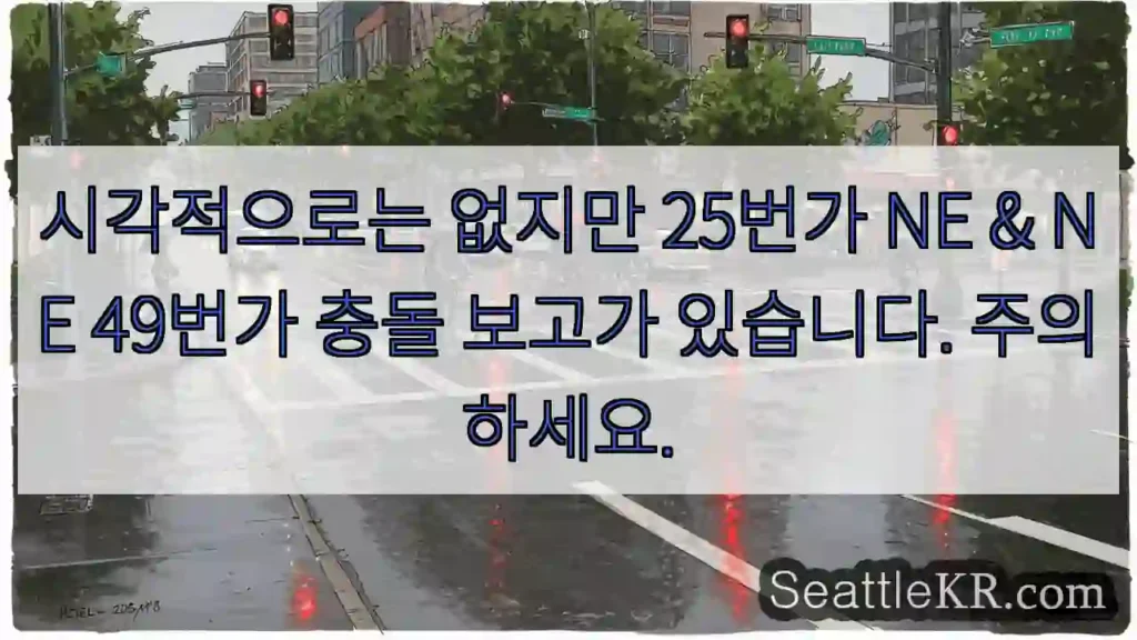 시각적으로는 없지만 25번가 NE & NE 49번가 충돌 보고가 있습니다. 주의하세요.