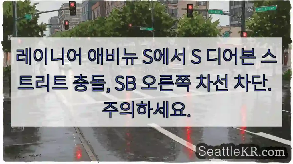 레이니어 애비뉴 S에서 S 디어본 스트리트 충돌, SB 오른쪽 차선 차단. 주의하세요.