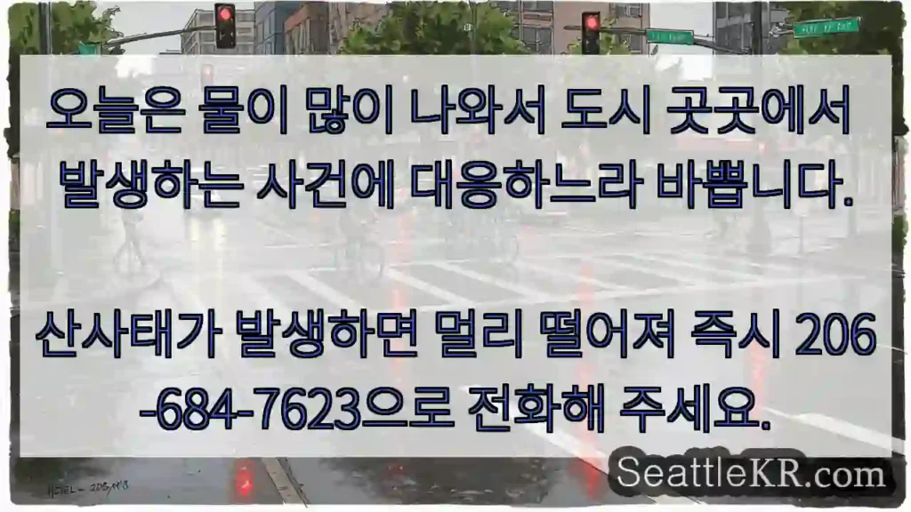 오늘은 물이 많이 나와서 도시 곳곳에서 발생하는 사건에 대응하느라 바쁩니다. 산사태가