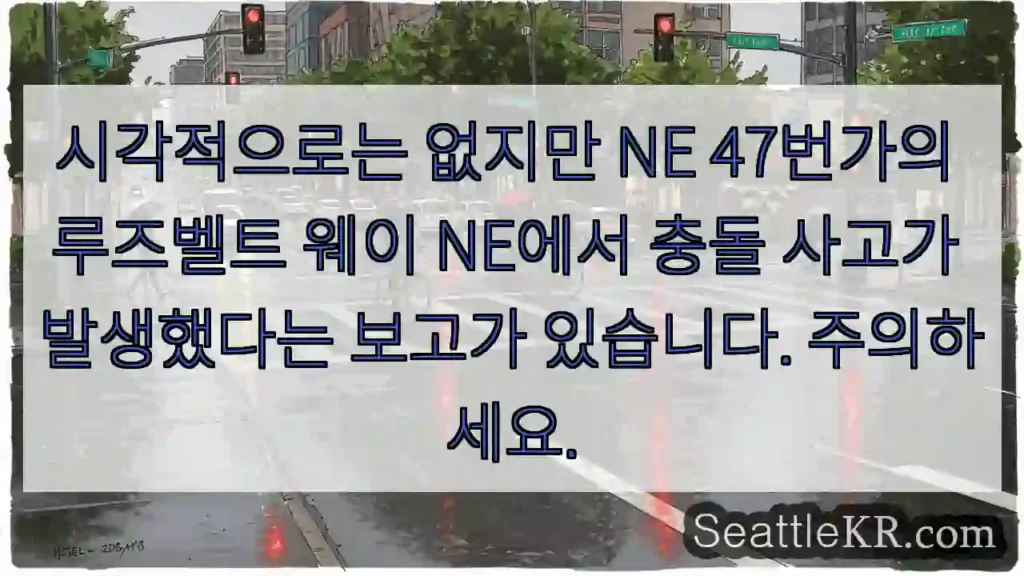 시각적으로는 없지만 NE 47번가의 루즈벨트 웨이 NE에서 충돌 사고가 발생했다는 보고가