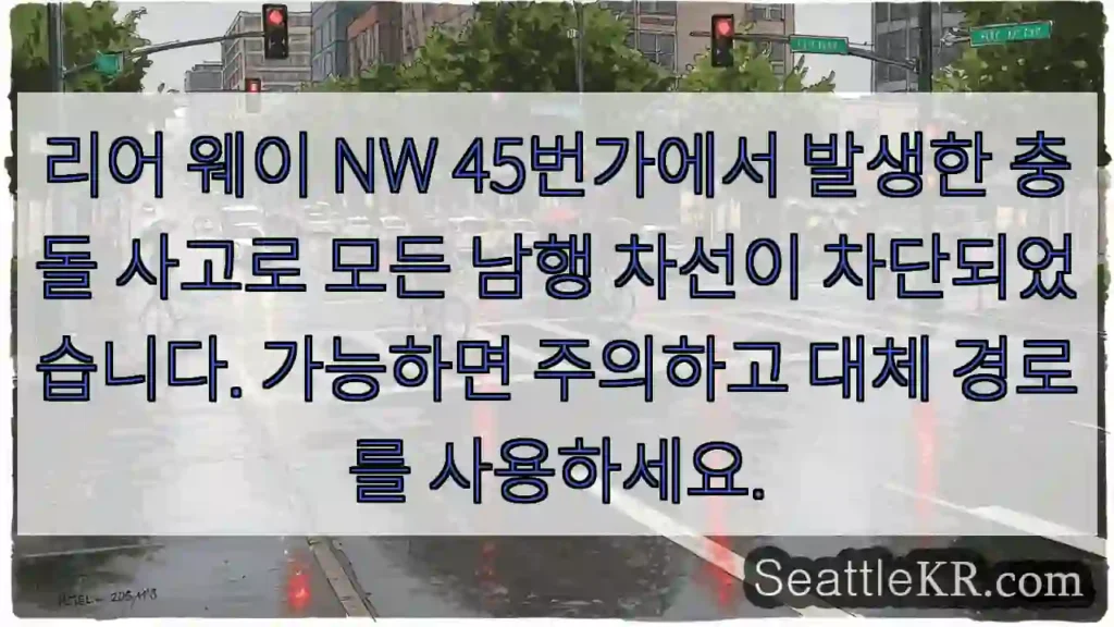 리어 웨이 NW 45번가에서 발생한 충돌 사고로 모든 남행 차선이 차단되었습니다.