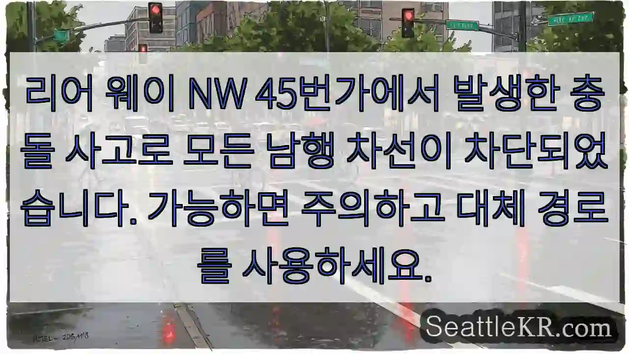 리어 웨이 NW 45번가에서 발생한 충돌 사고로 모든 남행 차선이 차단되었습니다.