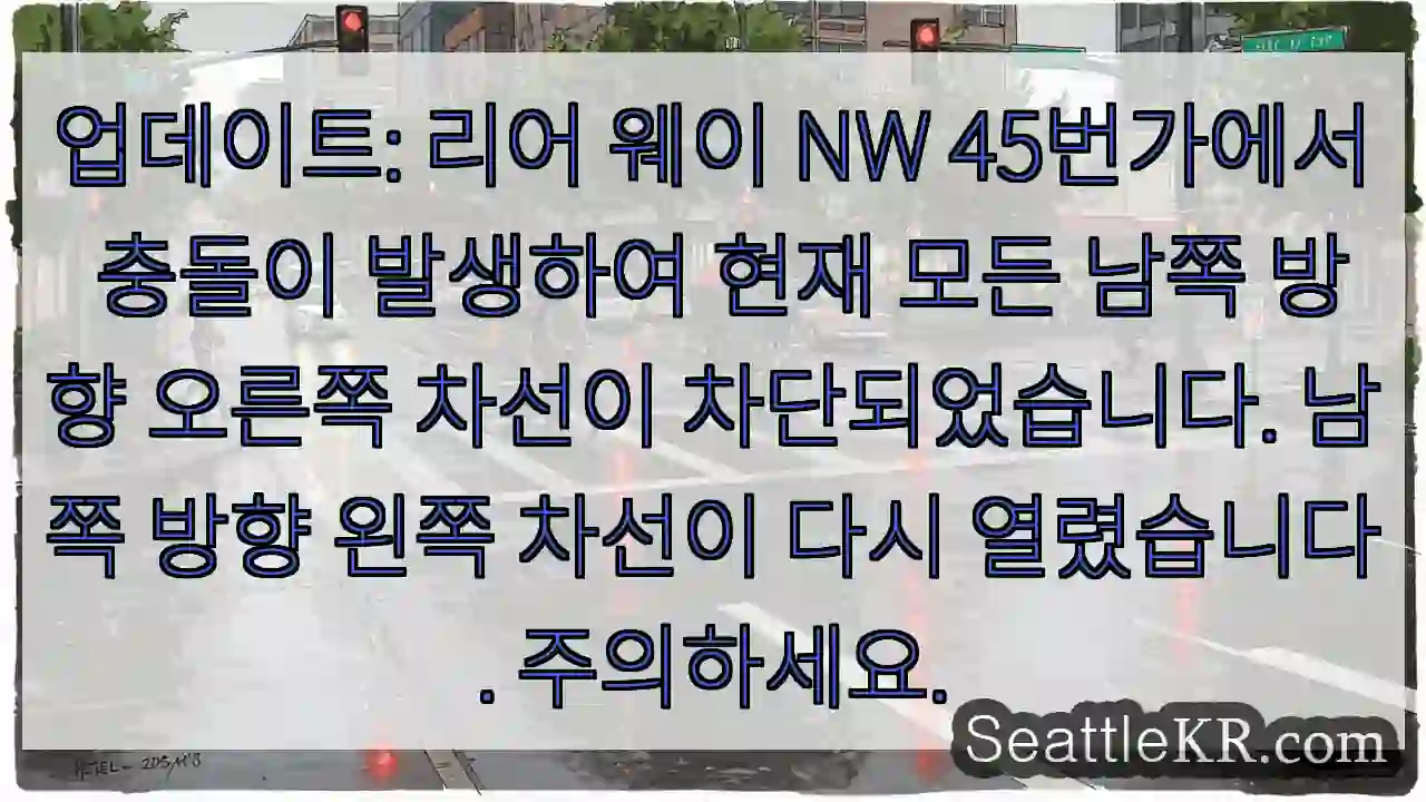 업데이트: 리어 웨이 NW 45번가에서 충돌이 발생하여 현재 모든 남쪽 방향 오른쪽 1 업데이트: 리어 웨이 NW 45번가에서 충돌이 발생하여 현재 모든 남쪽 방향 오른쪽