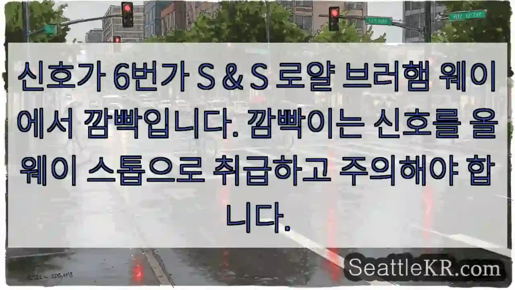 신호가 6번가 S & S 로얄 브러햄 웨이에서 깜빡입니다. 깜빡이는 신호를 올웨이