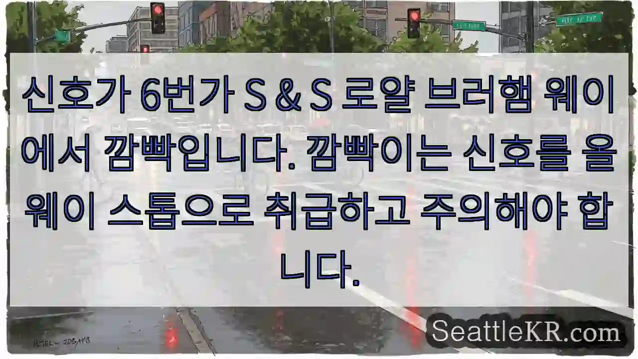 신호가 6번가 S & S 로얄 브러햄 웨이에서 깜빡입니다. 깜빡이는 신호를 올웨이