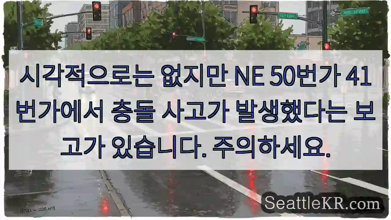 시각적으로는 없지만 NE 50번가 41번가에서 충돌 사고가 발생했다는 보고가 있습니다.