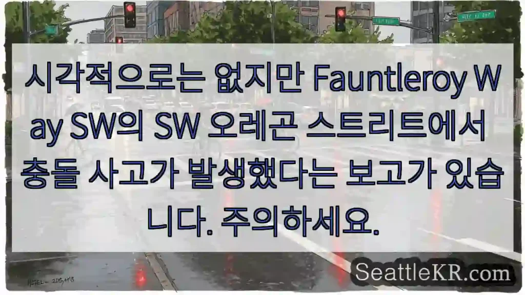 시각적으로는 없지만 Fauntleroy Way SW의 SW 오레곤 스트리트에서 충돌