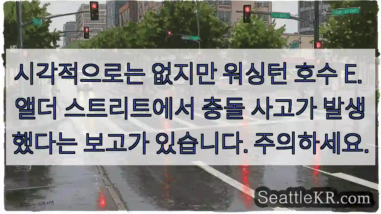 시각적으로는 없지만 워싱턴 호수 E. 앨더 스트리트에서 충돌 사고가 발생했다는 보고가