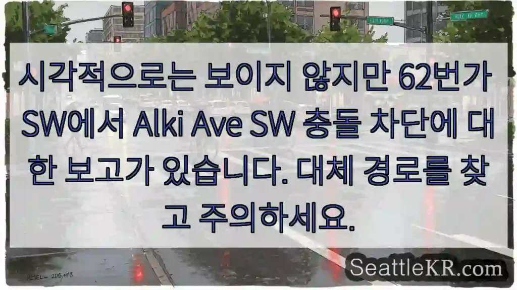 시각적으로는 보이지 않지만 62번가 SW에서 Alki Ave SW 충돌 차단에 대한