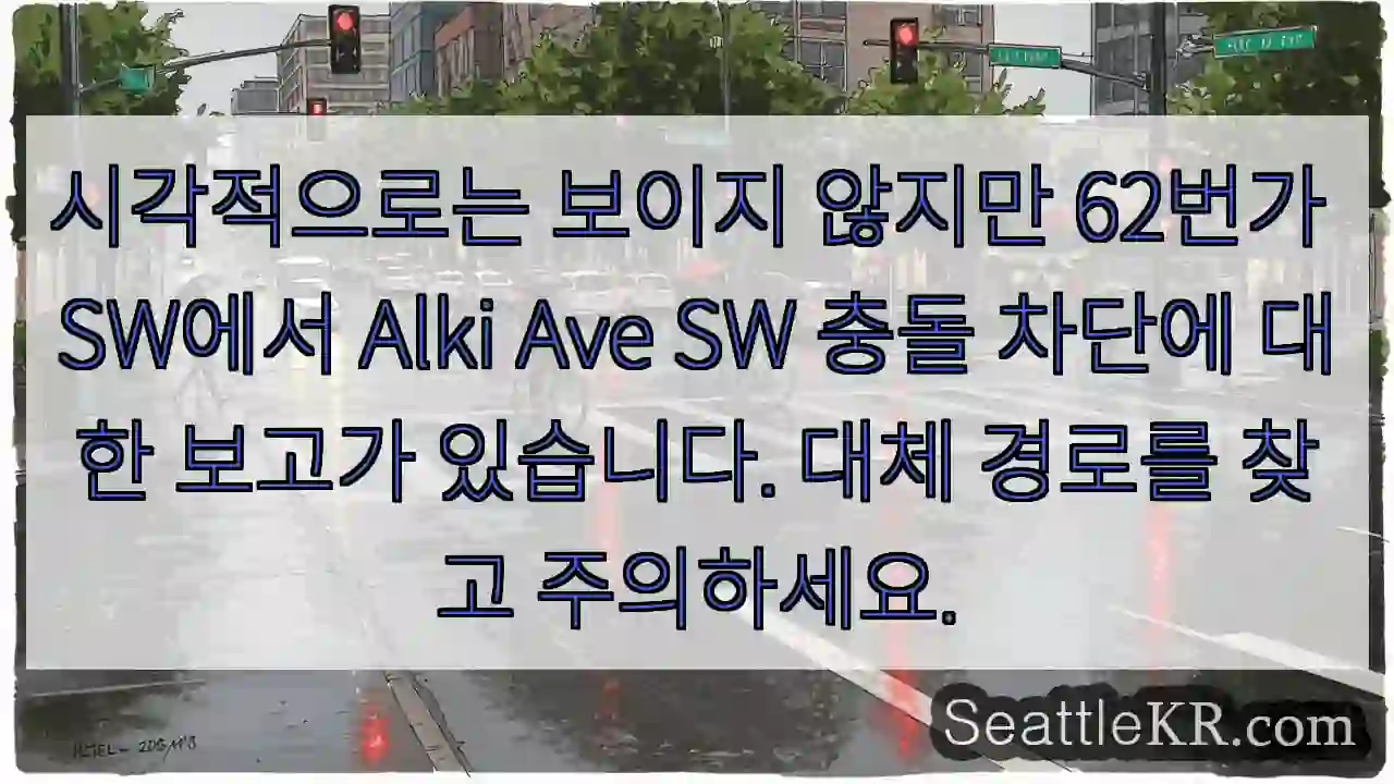시각적으로는 보이지 않지만 62번가 SW에서 Alki Ave SW 충돌 차단에 대한