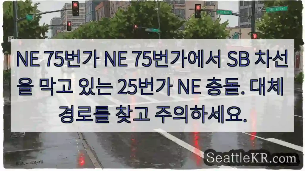 NE 75번가 NE 75번가에서 SB 차선을 막고 있는 25번가 NE 충돌. 대체 경로를