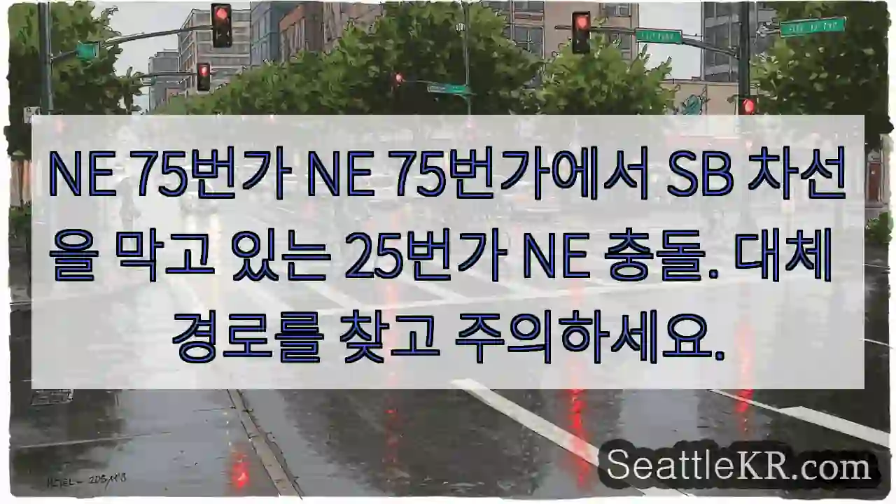 NE 75번가 NE 75번가에서 SB 차선을 막고 있는 25번가 NE 충돌. 대체 경로를
