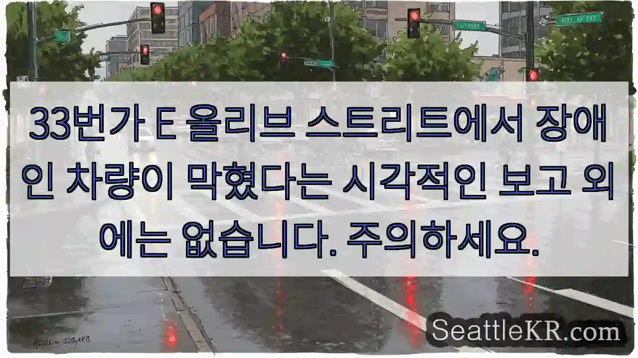 33번가 E 올리브 스트리트에서 장애인 차량이 막혔다는 시각적인 보고 외에는 없습니다.