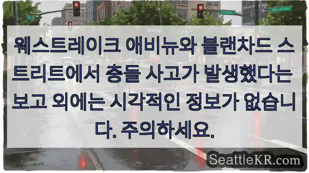 웨스트레이크 애비뉴와 블랜차드 스트리트에서 충돌 사고가 발생했다는 보고 외에는 시각적인