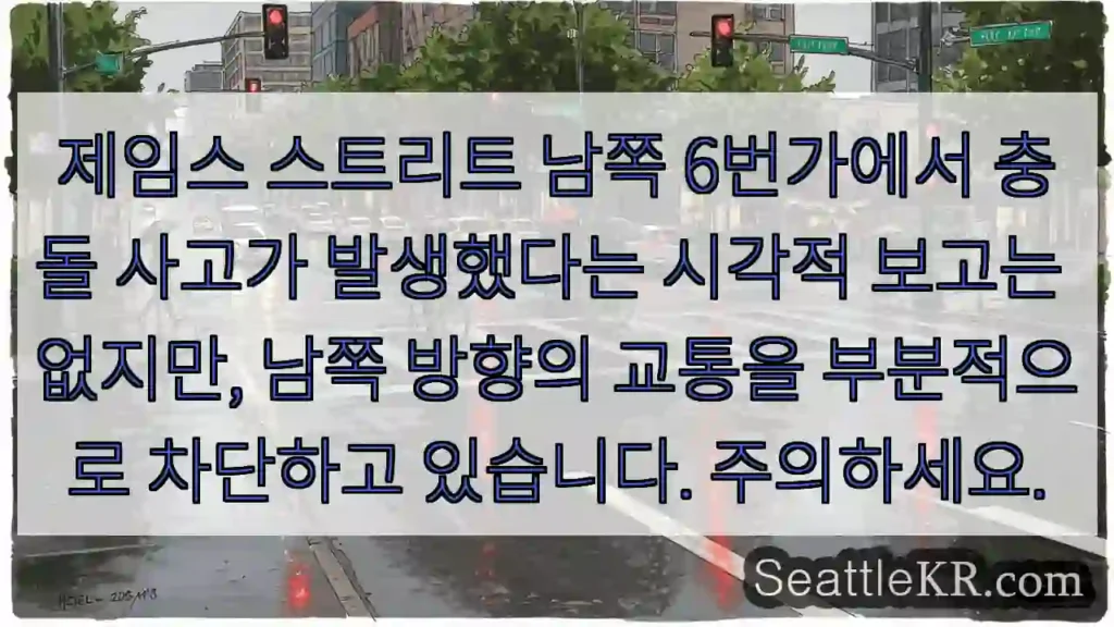 제임스 스트리트 남쪽 6번가에서 충돌 사고가 발생했다는 시각적 보고는 없지만, 남쪽
