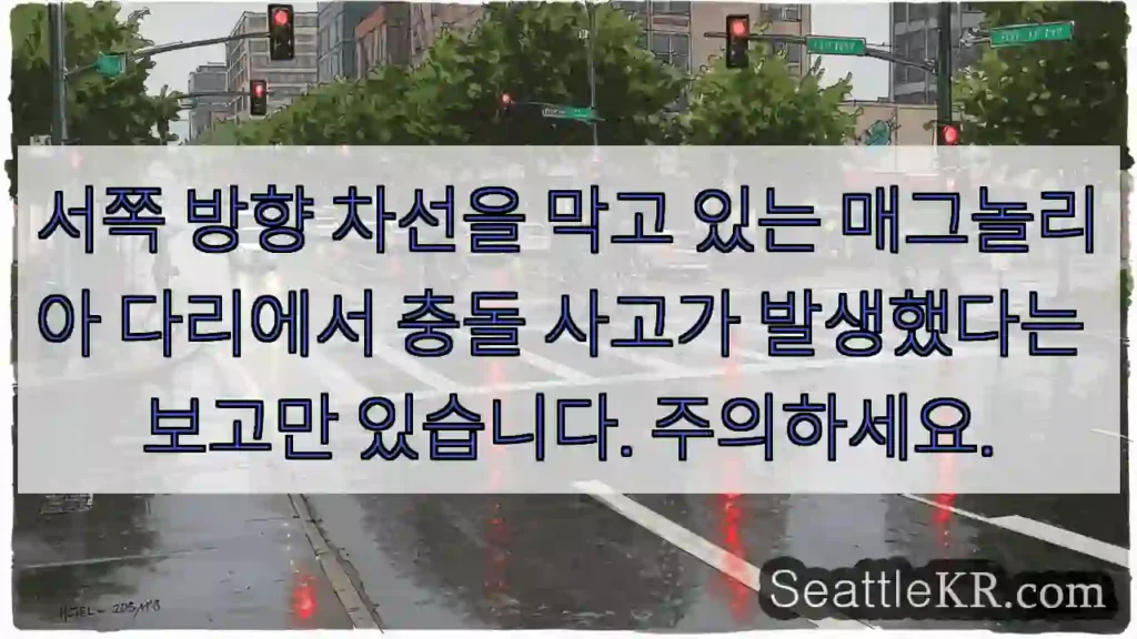 서쪽 방향 차선을 막고 있는 매그놀리아 다리에서 충돌 사고가 발생했다는 보고만 있습니다.