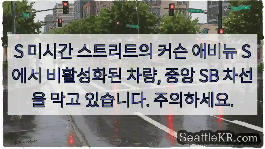 S 미시간 스트리트의 커슨 애비뉴 S에서 비활성화된 차량, 중앙 SB 차선을 막고