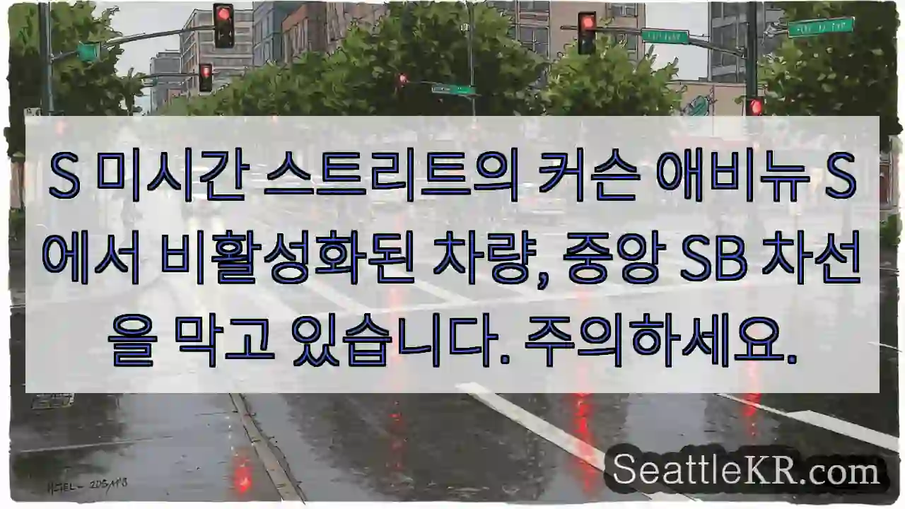 S 미시간 스트리트의 커슨 애비뉴 S에서 비활성화된 차량, 중앙 SB 차선을 막고
