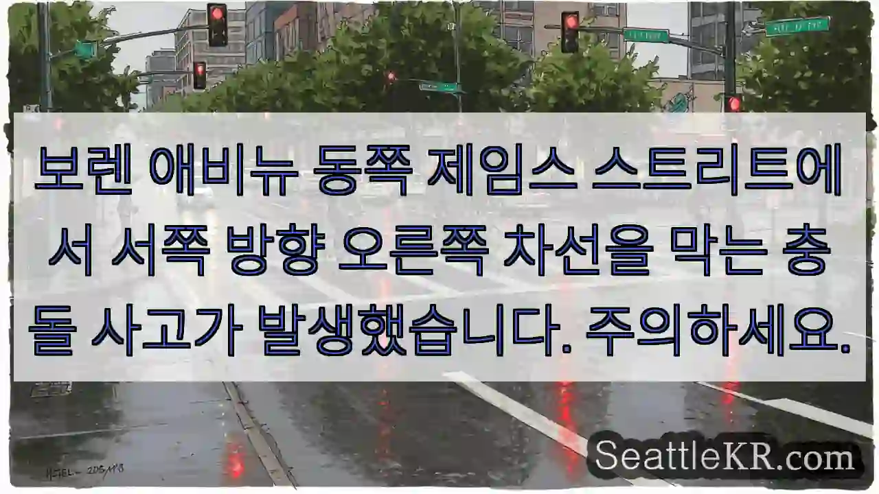 보렌 애비뉴 동쪽 제임스 스트리트에서 서쪽 방향 오른쪽 차선을 막는 충돌 사고가