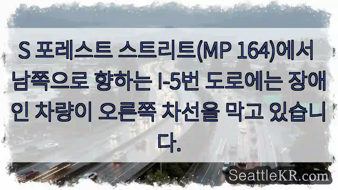 S 포레스트 스트리트(MP 164)에서 남쪽으로 향하는 I-5번 도로에는 장애인 차량이