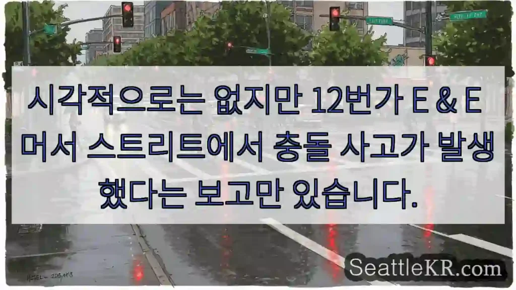 시각적으로는 없지만 12번가 E & E 머서 스트리트에서 충돌 사고가 발생했다는 보고만