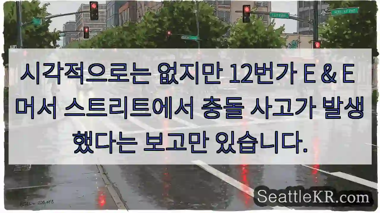 시각적으로는 없지만 12번가 E & E 머서 스트리트에서 충돌 사고가 발생했다는 보고만