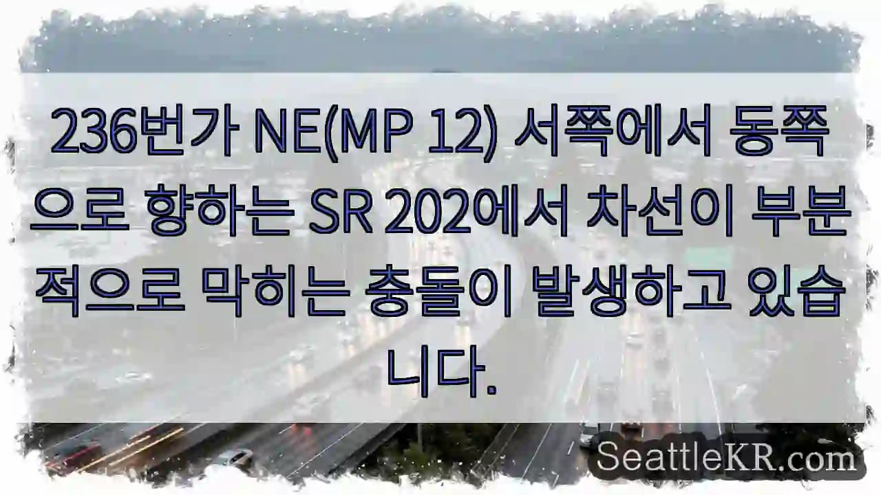 236번가 NE(MP 12) 서쪽에서 동쪽으로 향하는 SR 202에서 차선이 부분적으로