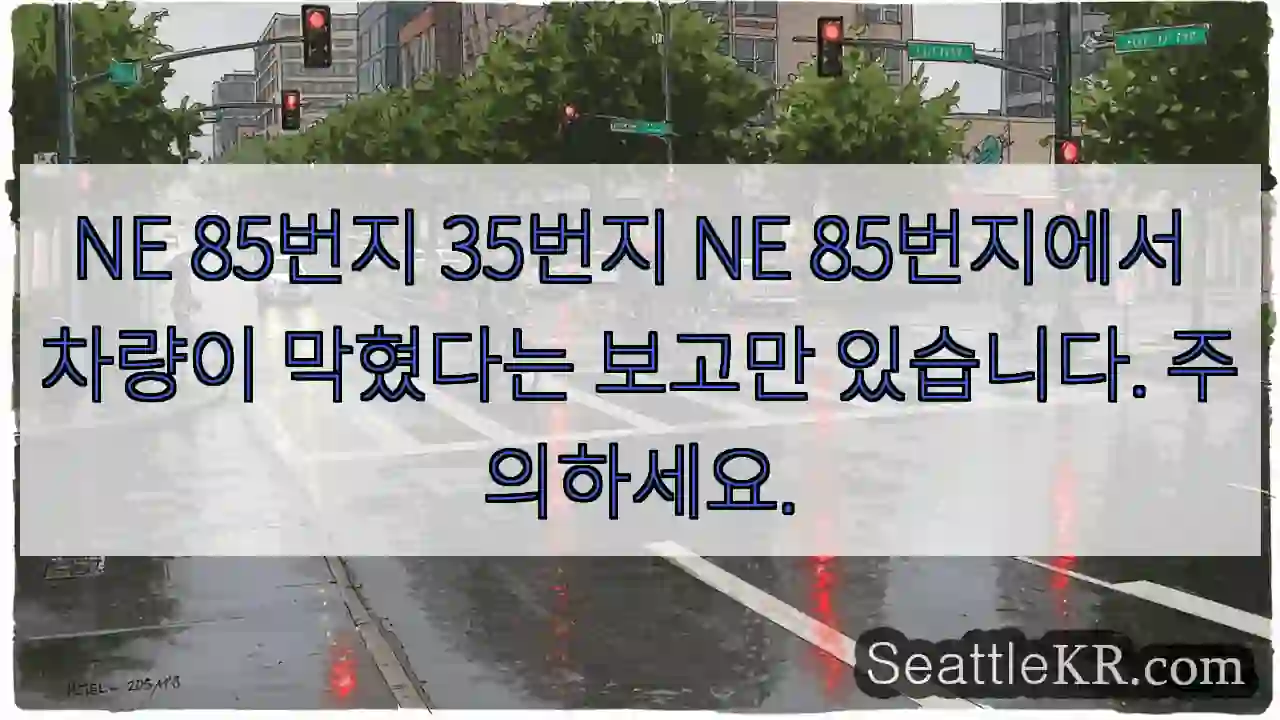 NE 85번지 35번지 NE 85번지에서 차량이 막혔다는 보고만 있습니다. 주의하세요.