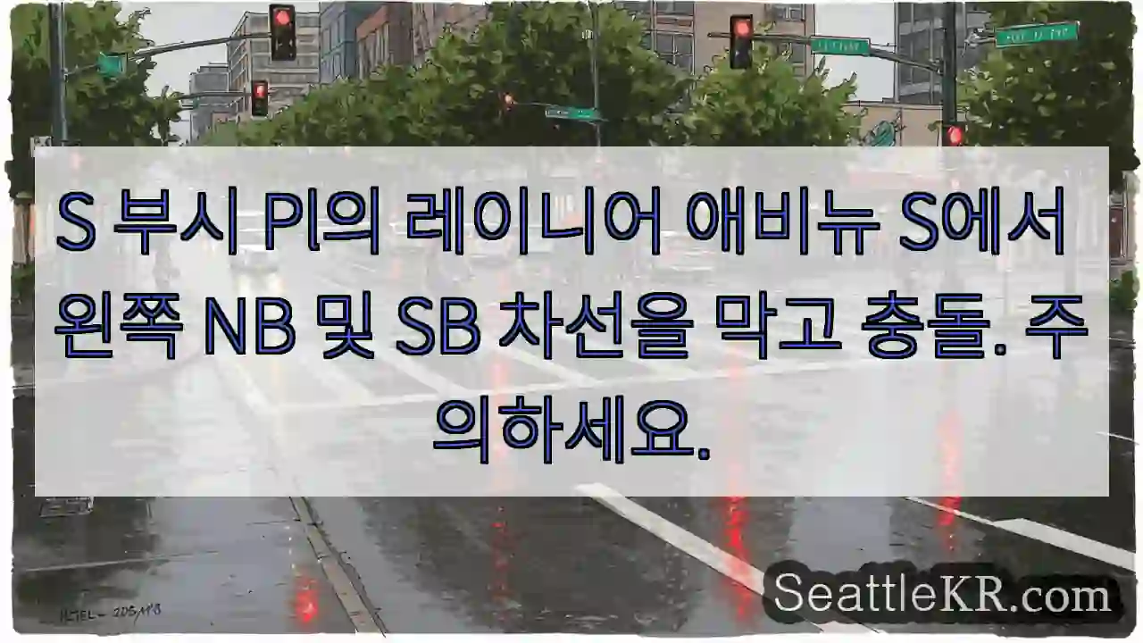 S 부시 Pl의 레이니어 애비뉴 S에서 왼쪽 NB 및 SB 차선을 막고 충돌. 주의하세요.