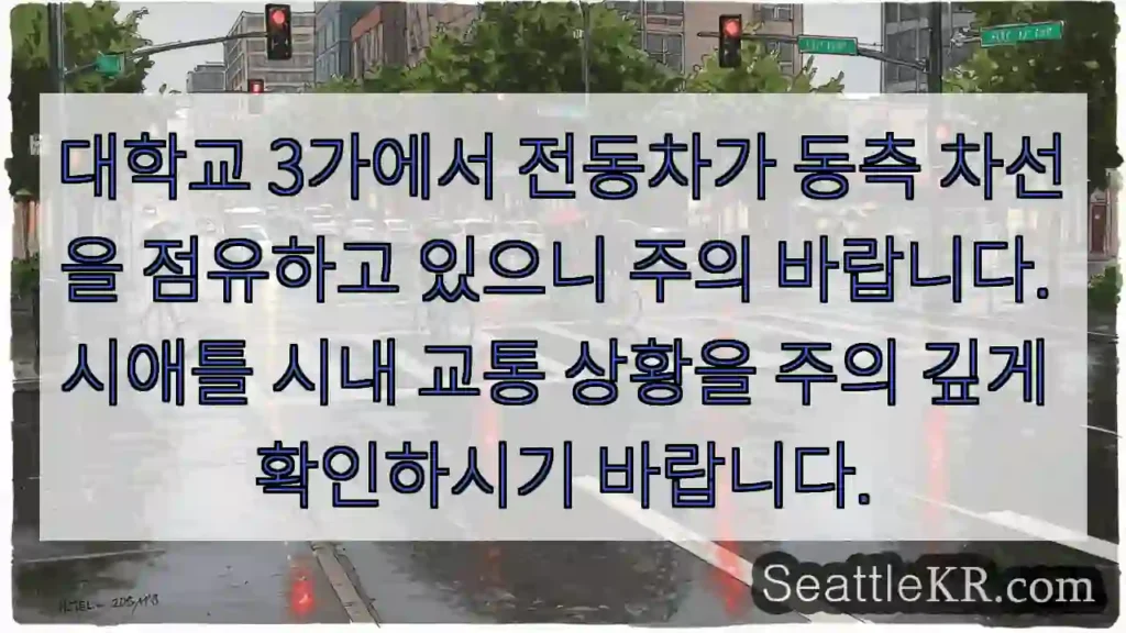 주의: 3대학로 전동차 차선 점유